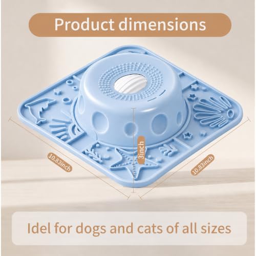 Dog Licking Slow Feeder Bowl with Rolling Ball Anti-Gulping, 2 in 1 Dog Non-Slip Lick Mat, Edible Silicone for Wet Food, Yogurt, Bone Broth, Nutrient Solution Blue - color: Blue, size: Single