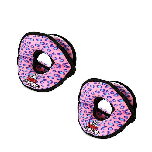 TUFFY® 2 Pack Ultimate 4Way Ring Ultra Durable Plush Dog Toys - color: 2PK Pink Leopard 4Way Ring