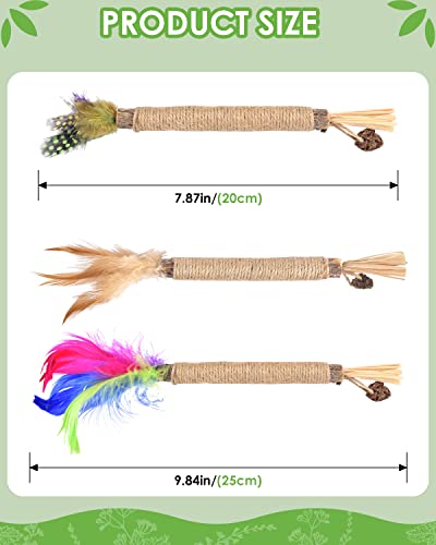 TINDTOP Silvervine Sticks for Cats with Natural Feather, Catnip Chew Toys - color: 3 Pack