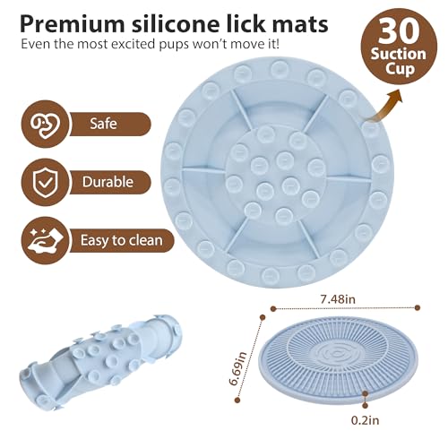 Lick Mat for Dogs and Cats, Slow Feeder Mats with Suction Cups - Bathing, Grooming and Training, Anxiety Relief Feeding Pad,Dishwasher-Safe Blue - color: Blue-Round