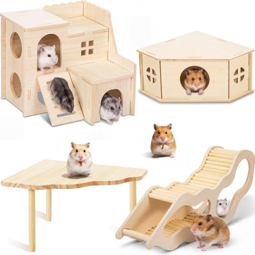 Breezehug 4 Pcs Hamster Cage Accessories Hamster Platform Toy, Spy Villa - style: Spy Villa
