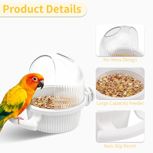 Litewoo No Mess Bird Feeder for Cage Parrot Seed Food Water Bowl (White) - color: White