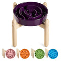 LE TAUCI Ceramic Slow Feed Dog Bowls, Elevated for Small and Medium Breed Dogs, Anti-Gulping Pet Feeding Dishes, Maze Purple, 1.5 Cups - color: Maze Purple+Stand, size: M-1.5 Cups