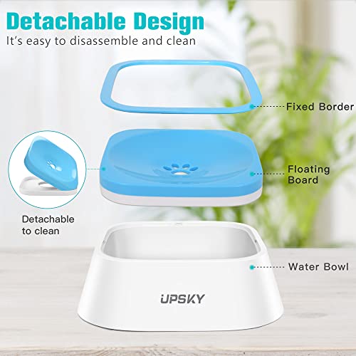UPSKY 35oz No-Spill Pet Water Bowl, Slow Water Feeder for Dogs and Cats - color: Blue
