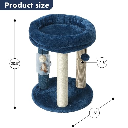 MECOOL Cat Scratching Post Tree with Tower Soft Bed.Natural Quality Sisal Carpet Jute Scratch Posts with Three Hanging Ball Toys and Massage Brush for Indoor Cats and Kittens Blue - color: Blue