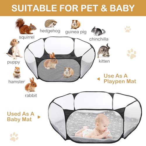 VitalCozy Guinea Pig Playpen with Mat Small Animal, Black, Star - color: Black