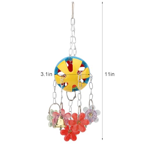 Hypeety Parrot Ball Toy Plastic Colorful Bird Chew Ball with Bells for Cage - color: Multicolor Ball with Plastic Flowers