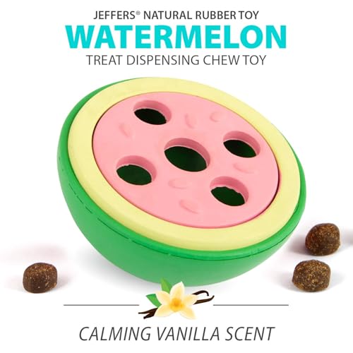 Jeffers Pet Natural Rubber Dog Chew Toy – Watermelon, Small – Treat Dispensing, Vanilla Scent, Durable, Non-Toxic, Dishwasher Safe, Interactive Fetch & Tug Toy - Perfect for Training - color: Watermelon, size: Small