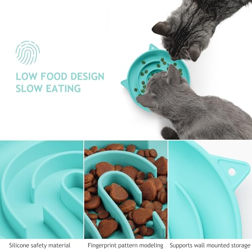 Coomazy Slow Feeder Cat Bowl Silicone Pet Puzzle Feeder for Slow Eating - color: Cyan