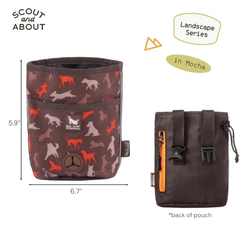 P.L.A.Y. Scout & About Deluxe Training Treat Pouch with Bag Dispenser - 3 Way Wear, Detachable & Adjustable Strap, Reflective Strips, Water-Resistant Back Zipper Pocket, Squeaker (Mocha) - color: Mocha