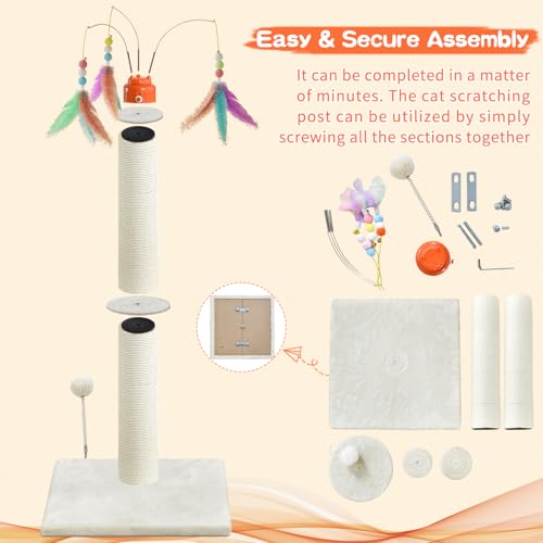YARUOMY Cat Scratching Post，42.5" Tall Heavy Duty Cat Scratcher，Scratching Posts for Indoor Cats Adult with Interactive Cat Toys Automatic Teaser Wand and Rotating Hanging Balls - size: 42.5"H
