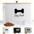 Metal Dog Food Container 15-20 lbs w/ Airtight Bamboo Lid, 70 Cup Capacity - color: White: Bone