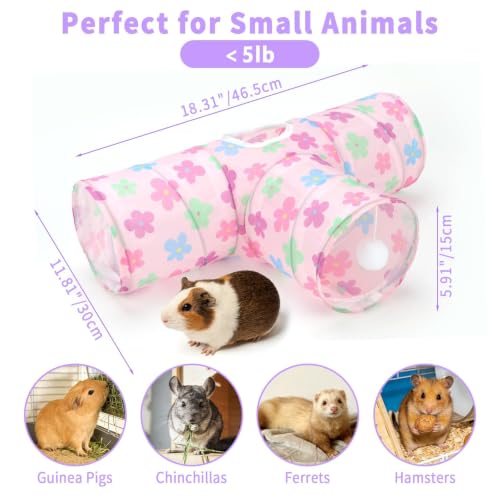 Rypet Guinea Pig Tunnel Hideout 3-Way Collapsible Small Pet Tubes, Pink - color: Flower