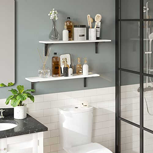 DINZI LVJ Long Wall Shelves, 23.6Inch Wooden Wall Mounted Shelves, Set of 2 - color: White, size: 23.6 Inch