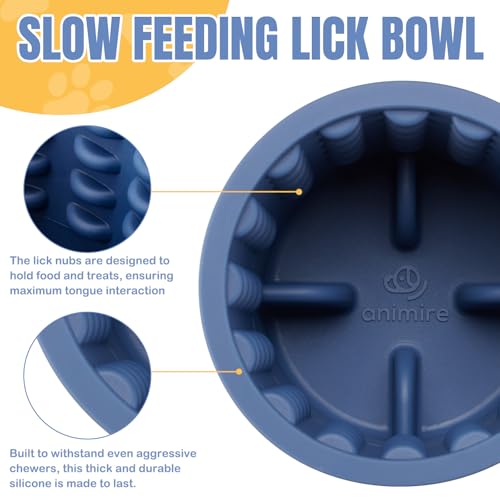 Dog Lick Bowl, Anxiety Relief Dog Licking Mat Freezer Treat Dispenser, Non-Slip Anti-Choking Silicone Slow Feeder Lick Bowl for Small Medium & Large Breed Dogs, BPA Free(Deep Blue,M-L) - color: Deep Blue, size: M-L