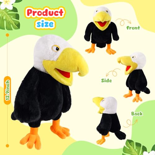 Animal Hand Puppets 11 Inch Bird Plush Toucan Owl Eagle Parrot Flamingo Peacock Puppet Toys Role-Play Puppets for Kids Storytelling Imaginative Pretend Play Teaching Preschool(Eagle) - style: Eagle