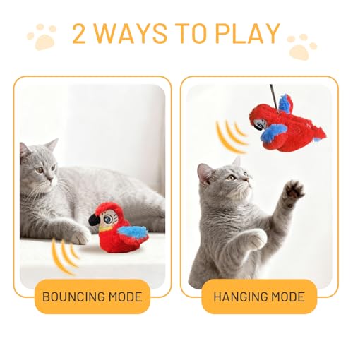 Puffluv Flapping Cat Toy,Interactive Parrot Flying Bird, Auto Chirping & Beating Wings 3 Modes, USB Charging with Catnip for Indoor Kittens Active Fun - style: Parrot