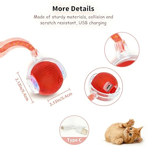 Interactive Cat Toy Ball, Automatic Rolling Toy, 3 Play Modes Rechargeable