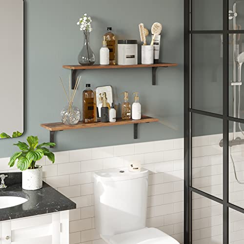 DINZI LVJ Long Wall Shelves, 23.6Inch Wooden Wall Mounted Shelves, Set of 2 - color: Rustic Brown, size: 23.6 Inch