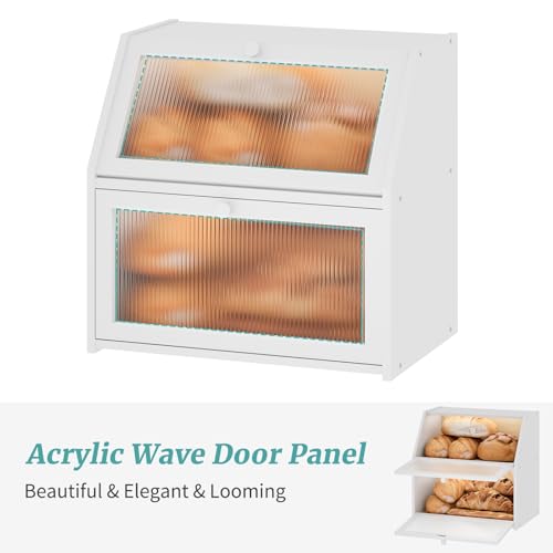 White Bread Box, Extra Large Bamboo Wood Bread Box, White Bread Storage Container - color: White, size: Extra Large