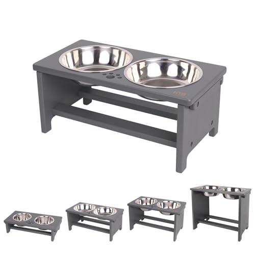 HTB Elevated Dog Bowl Stand with 2 Stainless Steel Bowls-7" H Medium Grey - color: Grey, size: medium-7"tall,29 Oz bowl