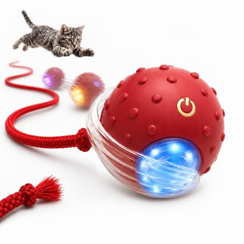 Interactive Rolling Cat Ball, Motion Activated Automatic Cat Toy - color: Crimson