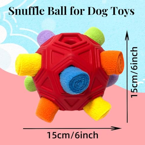 Interactive Dog Toys,Dog Snuffle Ball,Encourage Natural Foraging Skills Slow Feeder for Training and Stress Relief,Cloth Strip Hiding Food Chew Toys，Durable Dog Toys（Red）