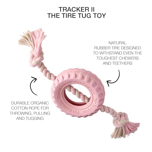 Pet Passion Natural Rubber Tire and Organic Cotton Rope Pull and Chew Dog Toy for All Pet Breeds, Blush, Medium - color: Blush, size: Medium