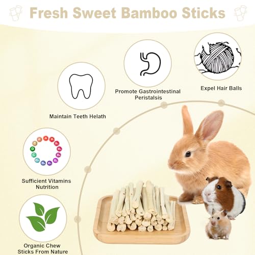 900g Sweet Bamboo Chew Sticks for Rabbits, Chinchilla Rabbit Guinea Pig Chews Sticks Toys, Natural Bunny Chews for Rabbit Molar Treats Hamster Snacks for Teeth Small Animals