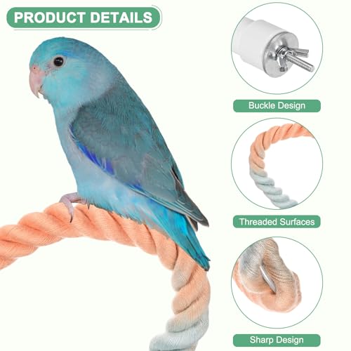 M METERXITY 2-Pack Rope Perches for Bird Cages, 31.5 in Length Comfort Grip Flexible Rope Perch Beak & Paw Grinding for Parrots/Cockatiels/Parakeets, Bird Platform Sand [Pink Blue] - color: Pink Blue, size: 31.5 in