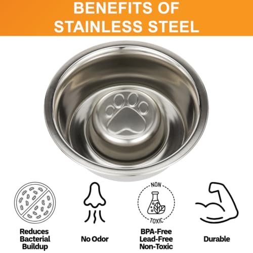 Neater Pet Brands Stainless Steel Slow Feed Dog Bowl for Fast Eating Large Breed, Metal Slow Feeder Dog Bowl Fits in Large Neater Feeders, for Puppy or Dogs (>40 lbs), 3 Cup Food Capacity - size: 3 Cup - Standard