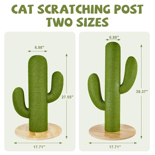 Cat Scratching Post with Solid Wood Base,39.37" Hx17.71 Lx17.71 W Tall Scratching Posts for Indoor Cats Adults,Cactus Thick Columns,Durable Lambswool and Jute,Large Scratcher Post (Large)