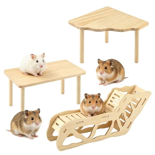 3 Pack Wooden Hamster Play Platform, 3-in-1 Natural Small Pet Playground