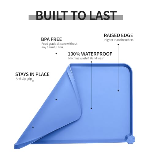 Reopet Silicone Pet Feeding Mat - Waterproof & Non-Slip Dog Cat Placemat - color: Blue, size: 24" x 16"