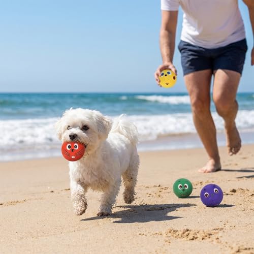 Dog Ball Toy, Smiley Face Squeaky Dog Toys Soft Dog Balls Latex Rubber Squeak Dog Toys for Small Medium Puppy Pet Dog (4 Pack) - color: Colorful Smiley Face
