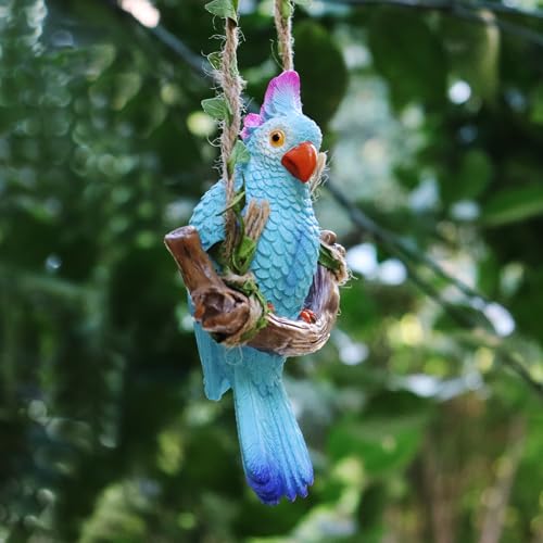 Hanging Parrot Garden Decor Outdoor Tiki Bar Decorations Hanging Bird(Blue) - color: Blue