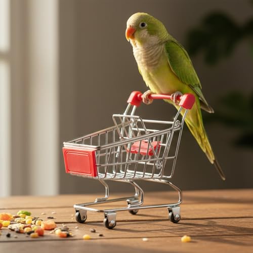 Hypeety Bird Toys Mini Shopping Handcart Trolley Training Bird Toy, Red - color: Red
