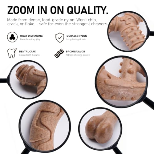 MECOOL Indestructible Dog Chew Toys for Aggressive Chewers 5PCS, Durable Bacon Flavored Nylon Bones for Small Dogs, Puppy Teething Toys, Long Lasting Nylon Dog Chews - size: 5PC