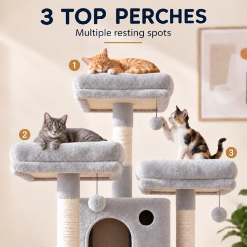 70 Inch Tall Cat Tree Tower for Indoor Cats, Multi-Level Large Cat Condo with Scratching Posts, Hammock & Perches, Sturdy Activity Center for Big Cats/Light Grey - color: Light Grey