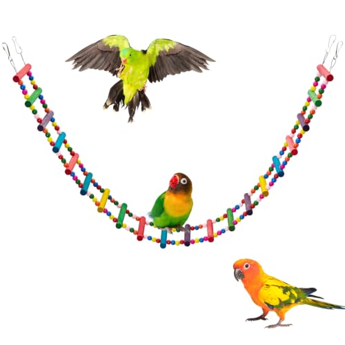 BNOSDM Bird Ladder Bridge Colorful Wooden Parakeet Toys Swing (45.3in) - size: 45in-20Steps-Colorful