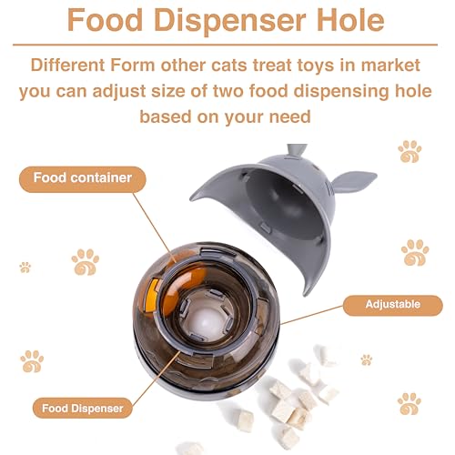 Cat Treat Puzzle Toy, Auto-Balancing Pet Food Dispenser - Brain Stimulating - Slow Feeder - Boredom Relief Kitten Toys, Interactive Training, Indoor Bored Cats (Grey) - color: Grey