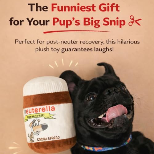 Neuterella – Funny Neutering Themed Parody Squeaky Crinkle Dog Toy | Hilarious Gift for Dog Lovers | Plush Novelty Toy for Small, Medium and Large Dogs