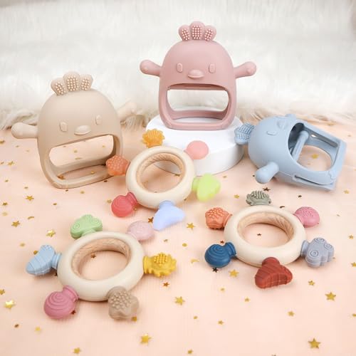 Baby Teething Toys by Komfy LilLove, No Drop Teether and Ring Teether for Baby Teething Relief, Non-Toxic Infant Toys 0-6 6-12 Months, CPC Certified Teething Mitten, Baby teether Toys – 2 Pack - color: Boy