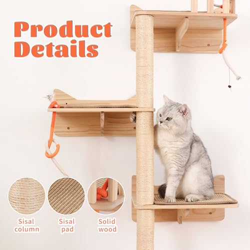 Wall Mounted Cat Tree, Cat Wall Shelves with Sisal Mats - size: 7 pcs