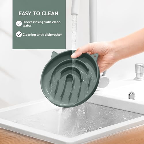 Coomazy Slow Feeder Cat Bowl Silicone Pet Puzzle Feeder for Slow Eating - color: Green