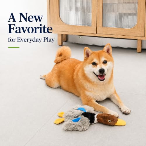 Extra-Plush Stuffing-Free Duck Dog Toy, Soft Plush Squeaky Toy with 2 Squeakers and Crinkle Wings for Small Medium Dogs, Long Pile Toy for Gentle Chewers - color: Brown