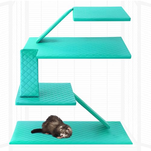 Beeveer 7 Pcs Winter Ferret Cage Liner Set Washable Ferret Pads Bedding Cage Accessories for Small Animals Hamster Rats Chinchillas Hedgehogs Guinea, Stain-Resistant Material(Light Blue) - color: Light Blue