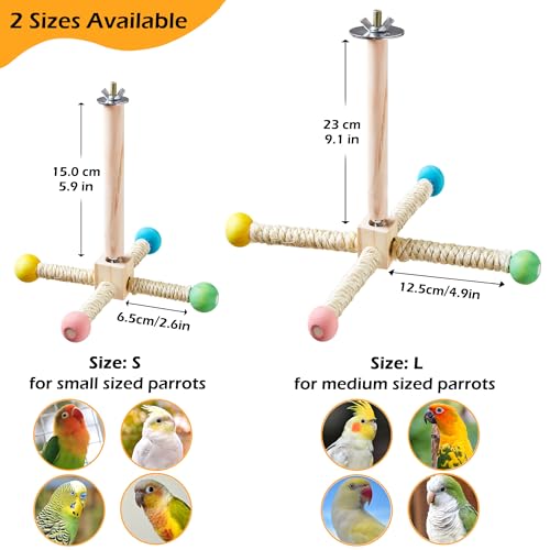 Large Bird Perch Toy, Interactive Wooden 360° Spinning Cage Toy(L) - size: Large (no bells)