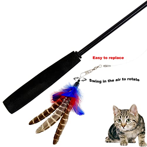 Cat Feather Toys Refills, 6 Pieces Handmade Da Bird Feathers Refill, Cat Wand Replacement Feather for Indoor Cats (A) - color: A-6 PCS Feather Refills