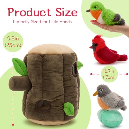 Bird Stuffed Animal Set, Treehouse Plush with 3 Birds & Egg, 12" - style: Bird Treehouse